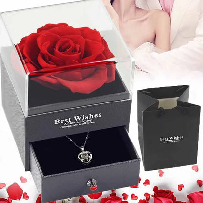 Coffret de Luxe de Rose Eternel avec Collier en Diamant