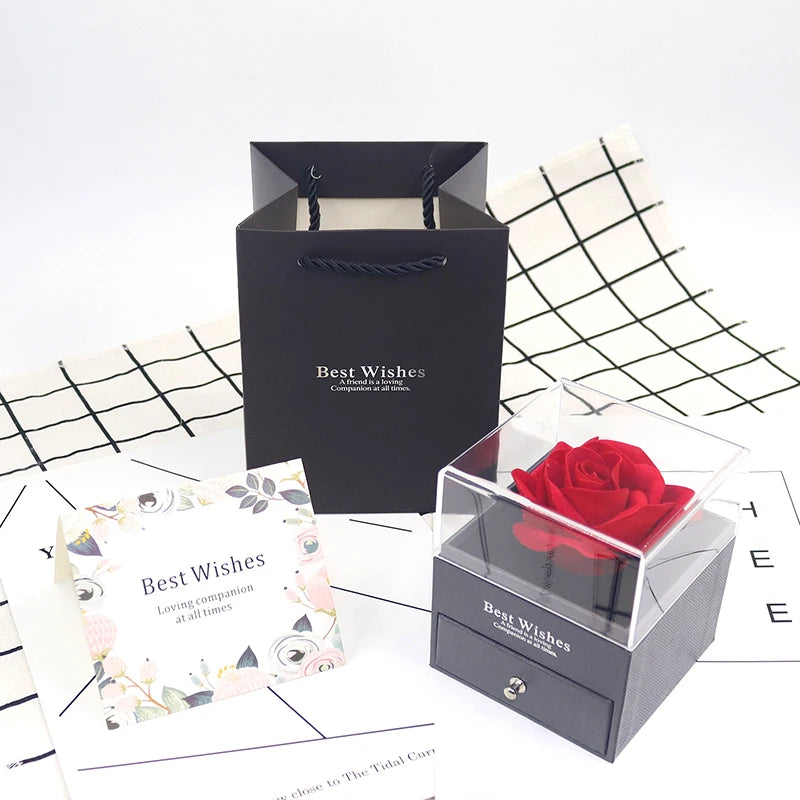 Coffret de Luxe de Rose Eternel avec Collier Amour Infini