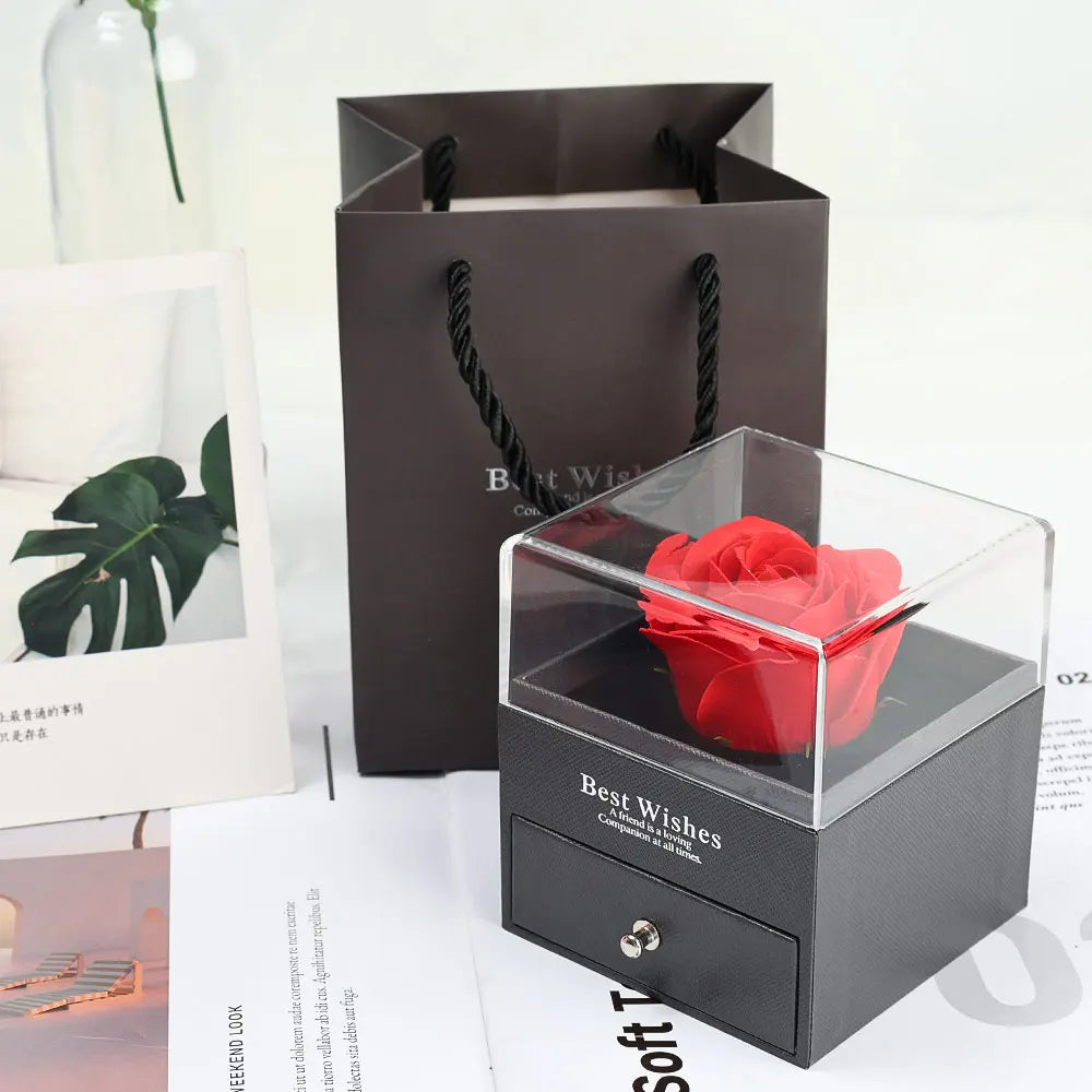 Coffret de Luxe de Rose Eternel avec Collier en Diamant